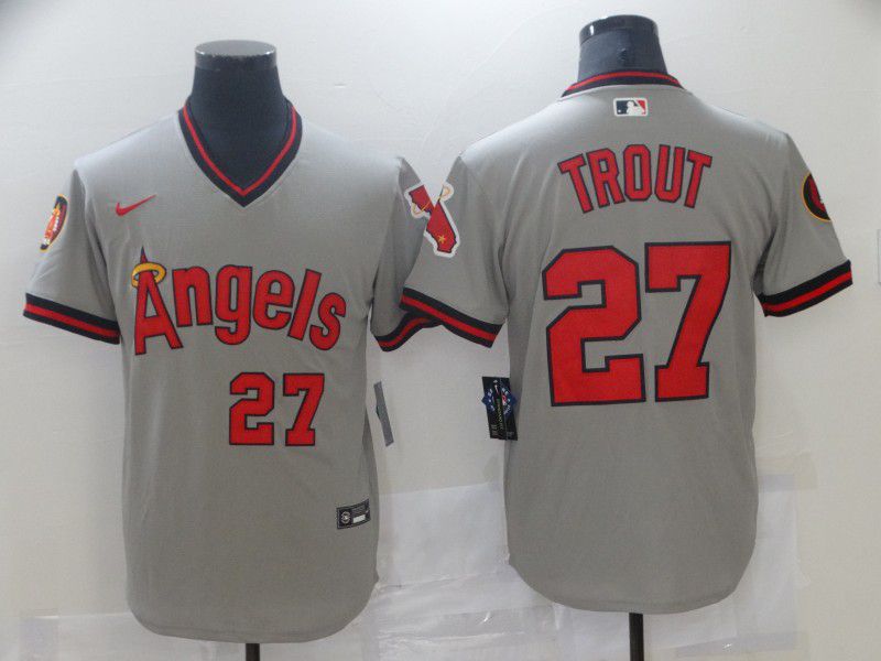 Men Los Angeles Angels 27 Trout Grey Game Nike 2021 MLB Jerseys